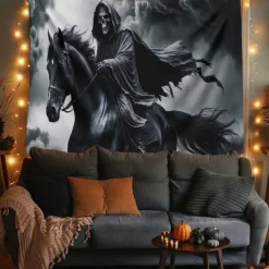Halloween Tapestry Banners Blanket Grim Reaper 3D Dark Punk Gothic Style Party Dorm Shooting Backgrounds Decorations Wall Door Background