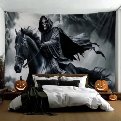 Halloween Tapestry Banners Blanket Grim Reaper 3D Dark Punk Gothic Style Party Dorm Shooting Backgrounds Decorations Wall Door Background