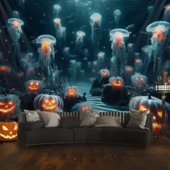 Halloween Tapestry Banners Wall Hangings Pumpkin Jellyfish Modern Dark Punk Gothic Style Party Dorm Shooting Backgrounds Decorations Wall Door Background