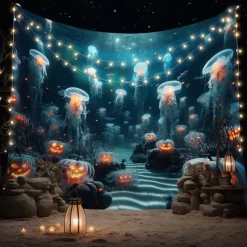Halloween Tapestry Banners Wall Hangings Pumpkin Jellyfish Modern Dark Punk Gothic Style Party Dorm Shooting Backgrounds Decorations Wall Door Background