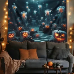 Halloween Tapestry Banners Wall Hangings Pumpkin Jellyfish Modern Dark Punk Gothic Style Party Dorm Shooting Backgrounds Decorations Wall Door Background
