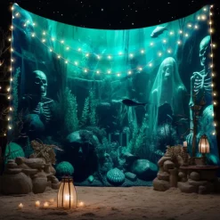 Halloween Tapestry Banners Wall Hangings Pumpkin Jellyfish Modern Dark Punk Gothic Style Party Dorm Shooting Backgrounds Decorations Wall Door Background