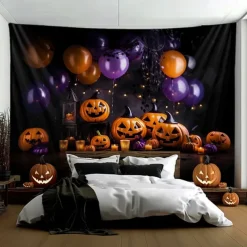 Halloween Tapestry Banners Blanket Skeleton Cemetery Dark Punk Gothic Style Party Dorm Shooting Backgrounds Decorations Wall Door Background