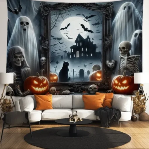 Halloween Tapestry Banners Wall Hangings Grim Reaper Pumpkin Dark Punk Gothic Style Party Dorm Shooting Backgrounds Decorations Wall Door Background