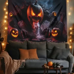 Halloween Tapestry Banners Blanket Skeleton Pumpkin Dark Punk Gothic Style Party Dorm Shooting Backgrounds Decorations Wall Door Background