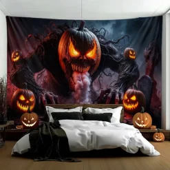 Halloween Tapestry Banners Blanket Skeleton Pumpkin Dark Punk Gothic Style Party Dorm Shooting Backgrounds Decorations Wall Door Background