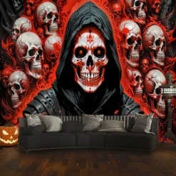 Halloween Tapestry Banners Blanket Grim Reaper Vampire Dark Punk Gothic Style Party Dorm Shooting Backgrounds Decorations Wall Door Background