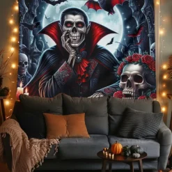 Halloween Tapestry Banners Blanket Grim Reaper Vampire Dark Punk Gothic Style Party Dorm Shooting Backgrounds Decorations Wall Door Background