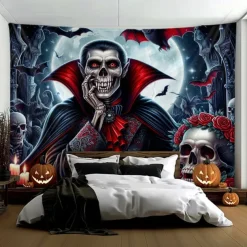 Halloween Tapestry Banners Blanket Grim Reaper Vampire Dark Punk Gothic Style Party Dorm Shooting Backgrounds Decorations Wall Door Background
