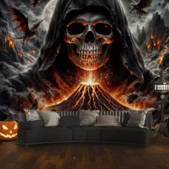 Halloween Tapestry Banners Wall Hangings Skeleton 3D Dark Punk Gothic Style Party Dorm Shooting Backgrounds Decorations Wall Door Background