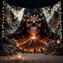 Halloween Tapestry Banners Wall Hangings Skeleton 3D Dark Punk Gothic Style Party Dorm Shooting Backgrounds Decorations Wall Door Background