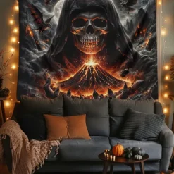 Halloween Tapestry Banners Wall Hangings Skeleton 3D Dark Punk Gothic Style Party Dorm Shooting Backgrounds Decorations Wall Door Background