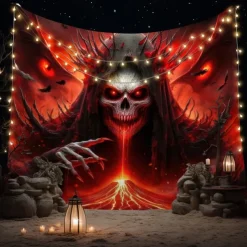 Halloween Tapestry Banners Wall Hangings Skeleton 3D Dark Punk Gothic Style Party Dorm Shooting Backgrounds Decorations Wall Door Background