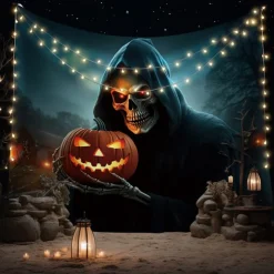 Halloween Tapestry Banners Wall Hangings Grim Reaper Pumpkin Dark Punk Gothic Style Party Dorm Shooting Backgrounds Decorations Wall Door Background