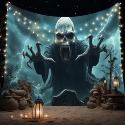 Halloween Tapestry Banners Wall Hangings Skeleton Ghost Dark Punk Gothic Style Party Dorm Shooting Backgrounds Decorations Wall Door Background