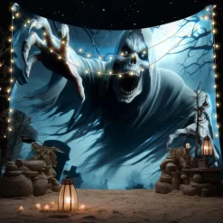 Halloween Tapestry Banners Wall Hangings Skeleton Ghost Dark Punk Gothic Style Party Dorm Shooting Backgrounds Decorations Wall Door Background