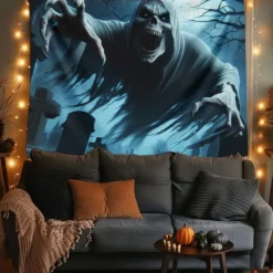 Halloween Tapestry Banners Wall Hangings Skeleton Ghost Dark Punk Gothic Style Party Dorm Shooting Backgrounds Decorations Wall Door Background