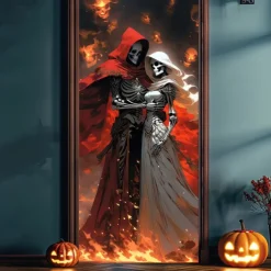 Halloween Tapestry Door Cover Outdoor Banners Angel of Death Psychedelic Dark Punk Gothic Style Party Outdoor Shooting Backgrounds Front Door Wall Porch Decorations Wall Door Background