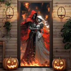 Halloween Tapestry Door Cover Outdoor Banners Angel of Death Psychedelic Dark Punk Gothic Style Party Outdoor Shooting Backgrounds Front Door Wall Porch Decorations Wall Door Background