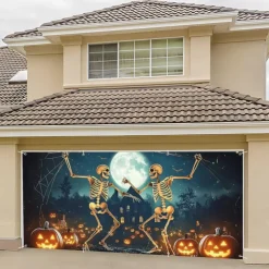 Halloween Tapestry Garage Door Cover Large Hanging Backdrop Skeleton Moon Funny Fantasy Party Outdoor Shooting Backgrounds Front Door Decorations Wall Door Background