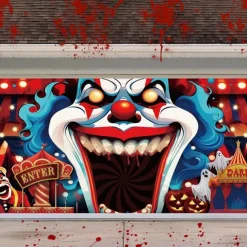 Halloween Tapestry Garage Door Cover Large Hanging Backdrop Clown Dark Punk Gothic Style Party Outdoor Shooting Backgrounds Yard Haunted House Decorations Wall Door Background