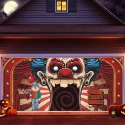 Halloween Tapestry Garage Door Cover Large Hanging Backdrop Clown Dark Punk Gothic Style Party Outdoor Shooting Backgrounds Yard Haunted House Decorations Wall Door Background
