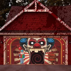 Halloween Tapestry Garage Door Cover Large Hanging Backdrop Clown Dark Punk Gothic Style Party Outdoor Shooting Backgrounds Yard Haunted House Decorations Wall Door Background
