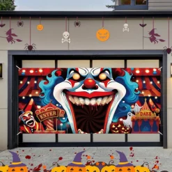 Halloween Tapestry Garage Door Cover Large Hanging Backdrop Clown Dark Punk Gothic Style Party Outdoor Shooting Backgrounds Yard Haunted House Decorations Wall Door Background