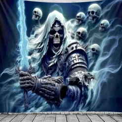 Halloween Tapestry Wall Hanging – Grim Reaper, Creepy Cemetery Scene under Bright Full Moon, Scary Gothic Horror Wall Art for 2025 Halloween Decoration