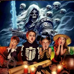 Halloween Tapestry Wall Hanging – Grim Reaper, Creepy Cemetery Scene under Bright Full Moon, Scary Gothic Horror Wall Art for 2025 Halloween Decoration