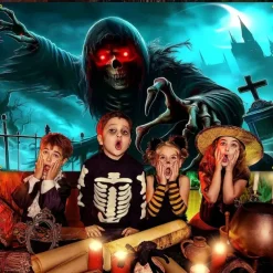 Halloween Tapestry Wall Hanging – Grim Reaper, Creepy Cemetery Scene under Bright Full Moon, Scary Gothic Horror Wall Art for 2025 Halloween Decoration