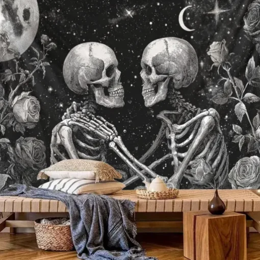 Halloween Tapestry Wall Hangings Skeleton Dark Punk Gothic Style Party Living Room Shooting Backgrounds Decorations Wall Door Background