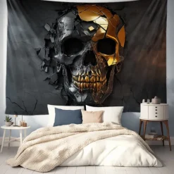 Halloween Trippy Skulls Hanging Tapestry Wall Art Large Tapestry Mural Decor Photograph Backdrop Blanket Curtain Home Bedroom Living Room Decoration