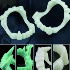 Halloween Vampire Dentures, Glow in The Dark Horror Zombie Teeth, Fake Tiger Teeth Grim Reaper Braces, Luminous Dress Up Props