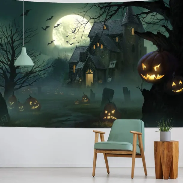 Halloween Wall Tapestry Decorative Art Blanket Curtains Hanging Home Bedroom Living Room Decor Thriller Horror Bloody Hands Goofy Skeleton Pumpkin Halloween Decorations