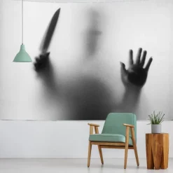 Halloween Wall Tapestry Decorative Art Blanket Curtains Hanging Home Bedroom Living Room Decor Thriller Horror Bloody Hands Goofy Skeleton Pumpkin Halloween Decorations