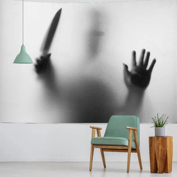 Halloween Wall Tapestry Decorative Art Blanket Curtains Hanging Home Bedroom Living Room Decor Thriller Horror Bloody Hands Goofy Skeleton Pumpkin Halloween Decorations