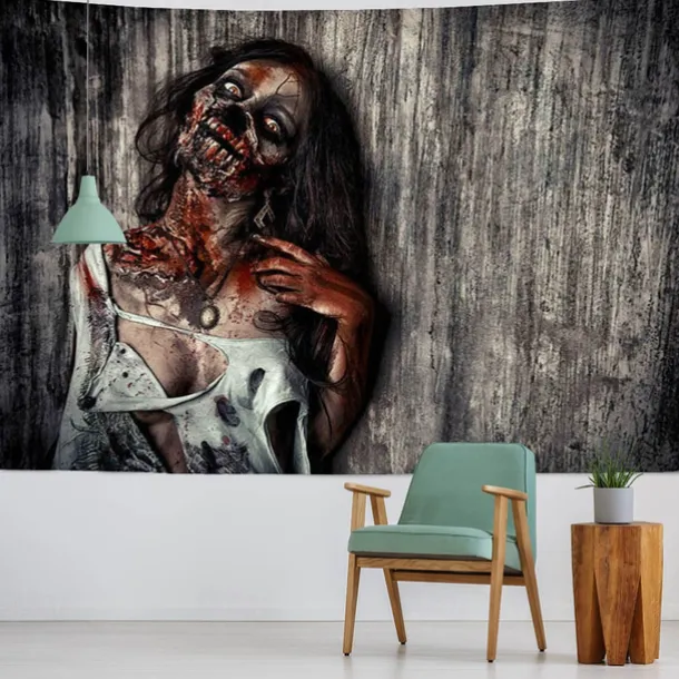 Halloween Wall Tapestry Decorative Art Blanket Curtains Hanging Home Bedroom Living Room Decor Thriller Horror Bloody Hands Goofy Skeleton Pumpkin Halloween Decorations