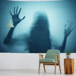 Halloween Wall Tapestry Decorative Art Blanket Curtains Hanging Home Bedroom Living Room Decor Thriller Horror Bloody Hands Goofy Skeleton Pumpkin Halloween Decorations