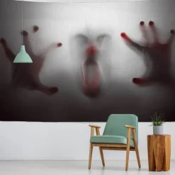 Halloween Wall Tapestry Decorative Art Blanket Curtains Hanging Home Bedroom Living Room Decor Thriller Horror Bloody Hands Goofy Skeleton Pumpkin Halloween Decorations