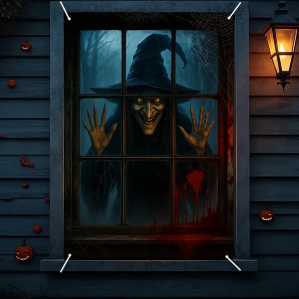 Halloween Window Cover Decorations, Fabric Cute Ghost Candle Halloween Curtain Horror Movie Poster Window Door Covering Decor for Haunted House, Scary Halloween Window Clings Decals Indoor Outdoor