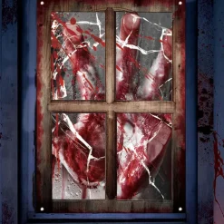 Halloween Window Cover Decorations, Fabric Bloody Hand Creepy Halloween Curtain Horror Movie Poster Window Door Covering Decor for Haunted House, Scary Halloween Window Clings Decals Indoor Outdoor