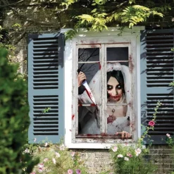 Halloween Window Cover Decorations, Fabric Bloody Hand Creepy Halloween Curtain Horror Movie Poster Window Door Covering Decor for Haunted House, Scary Halloween Window Clings Decals Indoor Outdoor