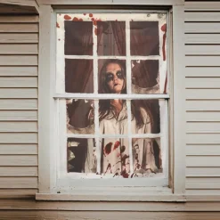 Halloween Window Cover Decorations, Fabric Bloody Hand Creepy Halloween Curtain Horror Movie Poster Window Door Covering Decor for Haunted House, Scary Halloween Window Clings Decals Indoor Outdoor