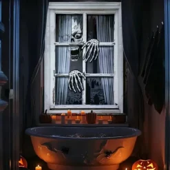 Halloween Window Curtain Skeleton Peeking Through Blinds, Scary Door Cover, Window cover, Wall Tapestry for 2025 Halloween Spooky Home Decoration