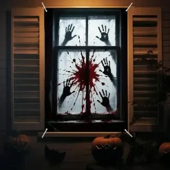 Halloween Window Curtain Bloody Handprints Bathroom Scene, Scary Door Cover, Window cover, Wall Tapestry for 2025 Halloween Haunted House Decoration