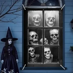 Halloween Window Curtain Creepy Skull Collage Black and White, Scary Door Cover, Window cover, Wall Tapestry for 2025 Halloween Haunted House and Home decoration