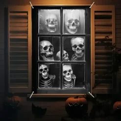 Halloween Window Curtain Creepy Skull Collage Black and White, Scary Door Cover, Window cover, Wall Tapestry for 2025 Halloween Haunted House and Home decoration