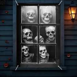 Halloween Window Curtain Creepy Skull Collage Black and White, Scary Door Cover, Window cover, Wall Tapestry for 2025 Halloween Haunted House and Home decoration