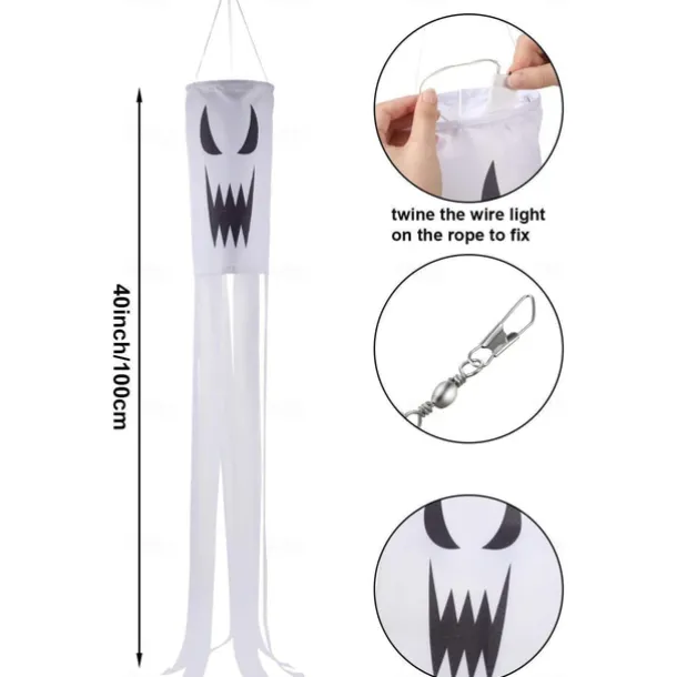 Halloween Windsock Flag 39 Inch Spooky Cartoon Flag Wind Socks Pumpkin Bat Ghost Monster Outdoor Hanging Decoration for Home Yard Patio Lawn Garden Tree Party Decoration